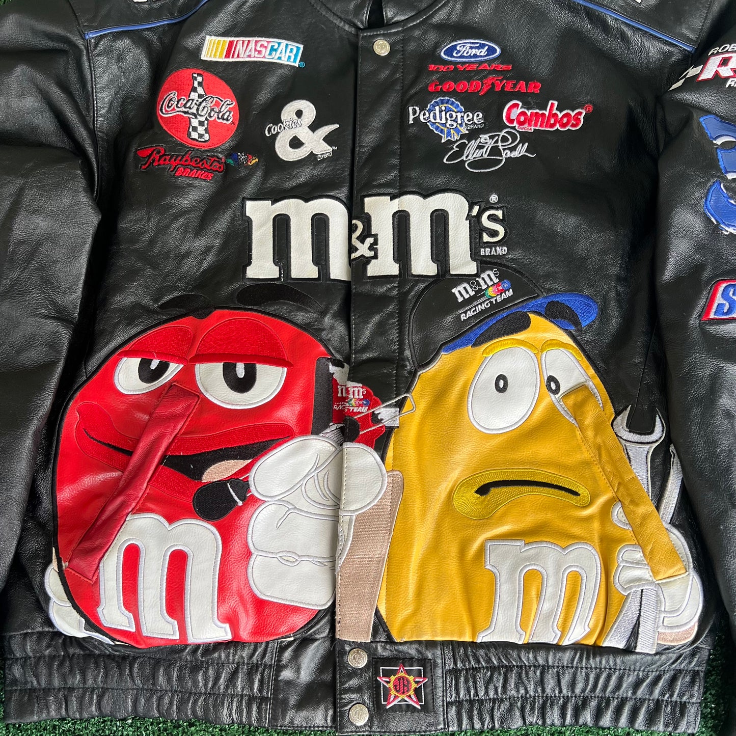 Y2K JH Design Nascar M&M's Elliot Sadler #38 Black Leather Jacket - XL