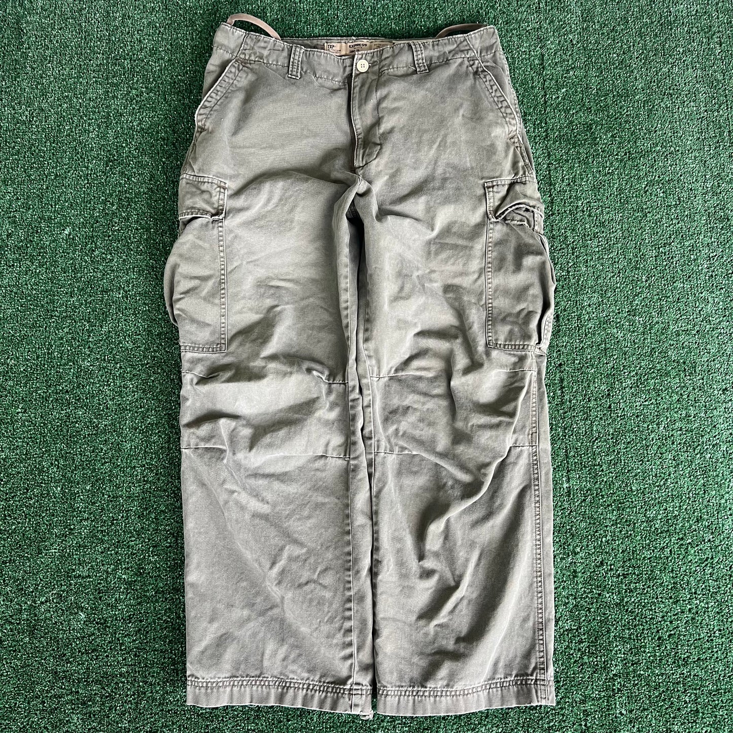 Y2K Express Baggy Green Cargo Wide-Leg Pants - 35x28.5"