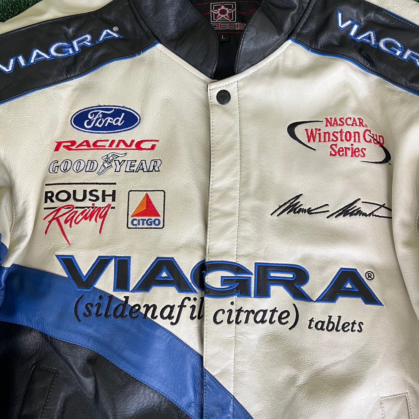 Y2K Nascar Mark Martin Viagra Leather Jacket - Large