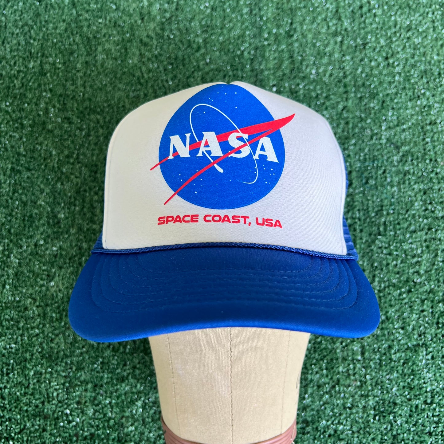 90s Nasa  White Blue Meshback Foam Trucker Snapback Hat