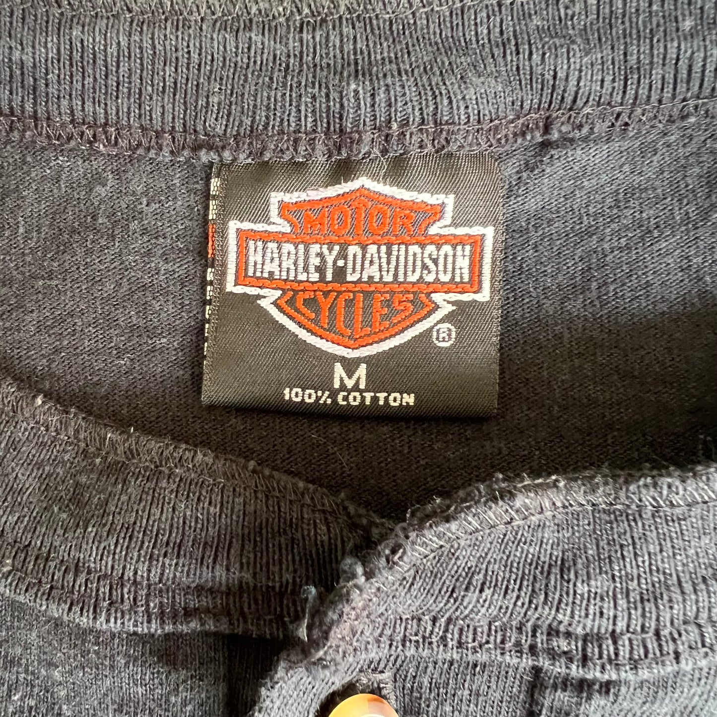 90s Harley Davidson Henley Cropped Long Sleeve T-Shirt - Medium