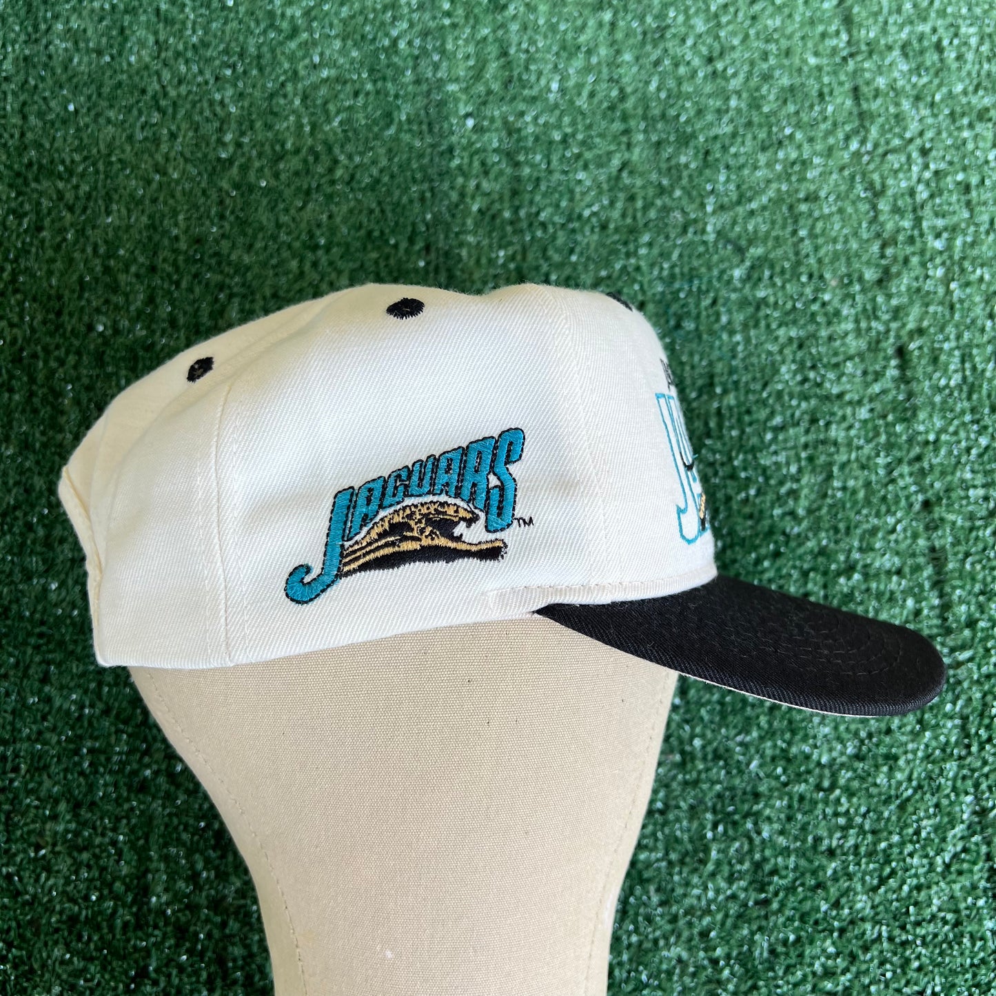 90s NFL Jacksonville Jaguars Banned Logo White Dome Snapback Hat