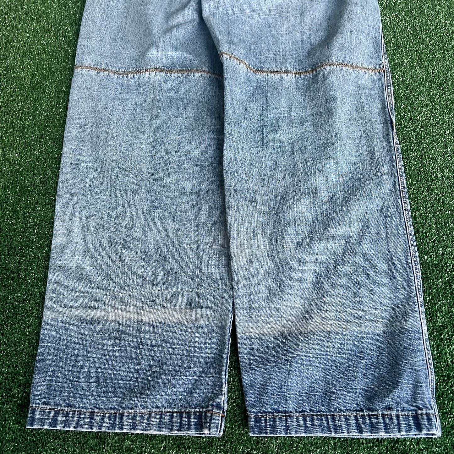 Y2K Vibes Jeans Double Knee Baggy Light Wash Blue Jeans - 39x33.5 19" Openings