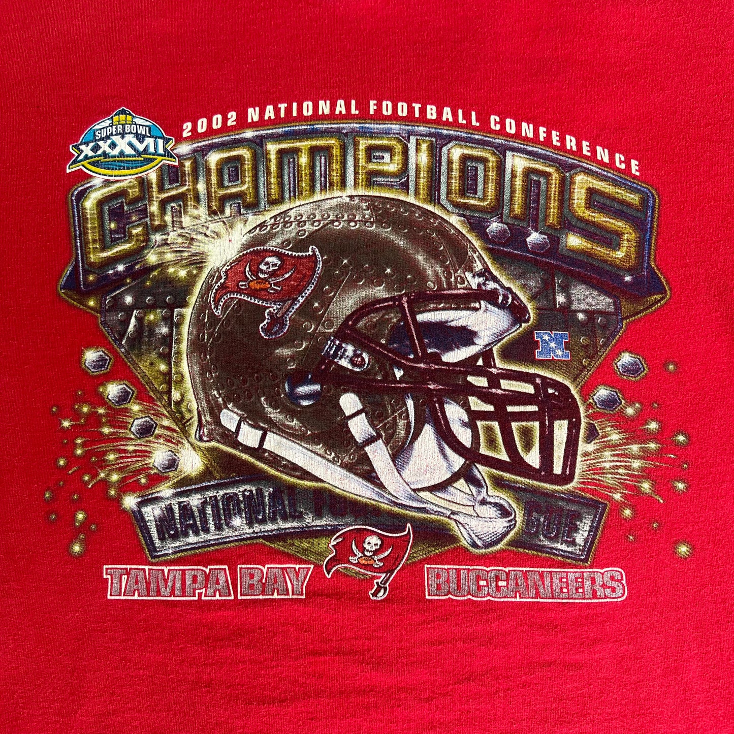 2002 NFL Tampa Bay Buccaneers NFC Champions Helmet Red T-Shirt - Medium