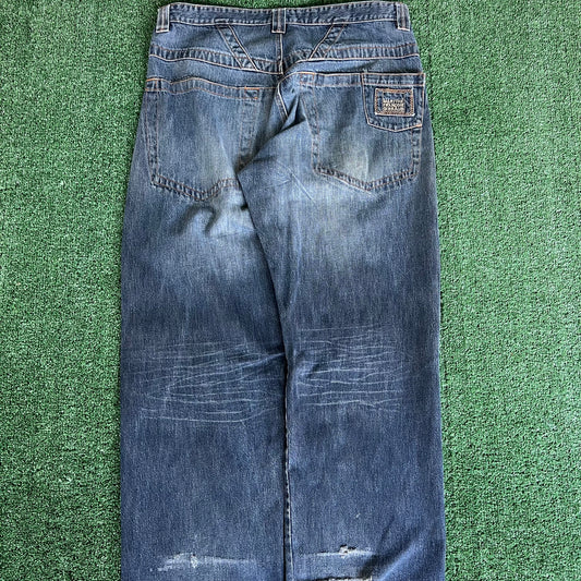 Y2K Marithe Francois Girbaud MFG Distressed Baggy Wide-Leg Blue Jeans - 41x33.5" 21" Openings