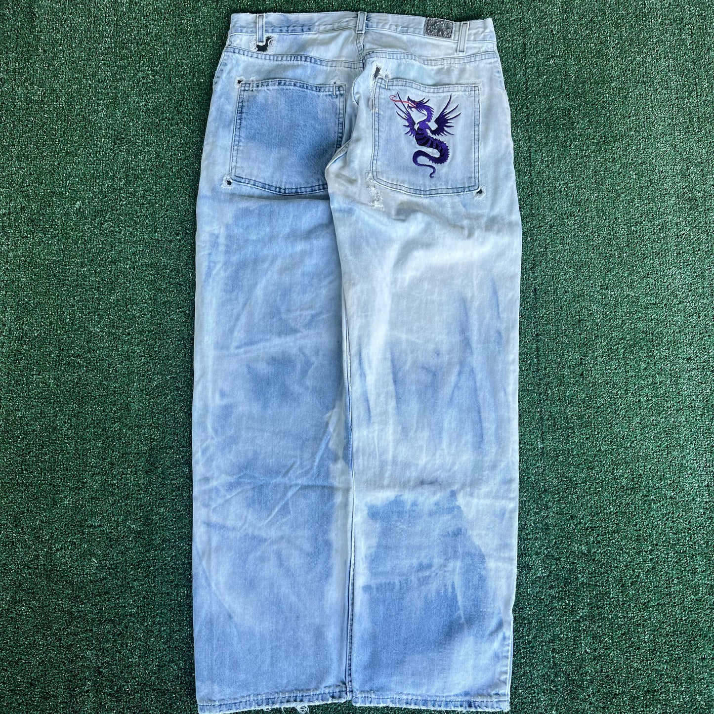 Y2K Levi's SilverTab Acid Wash Repaired Baggy Dragon Jeans - 34x30.5" 18" Opens