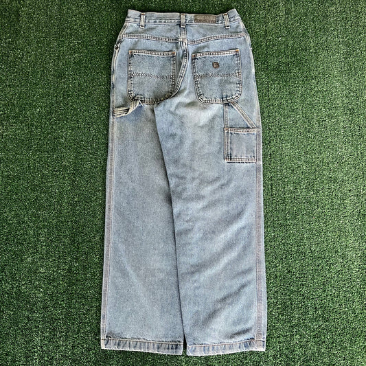 90s Gitano Baggy Straight Carpenter Light Wash Blue Jeans - 30x30 18" Openings