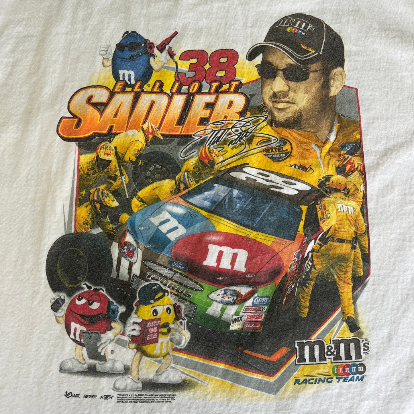 2004 Chase Nascar Elliot Sadler M&Ms White T-Shirt Signed - XL