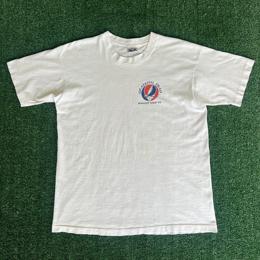 1993 Liquid Blue White Distressed Grateful Dead Summer Tour Band T-Shirt - XL