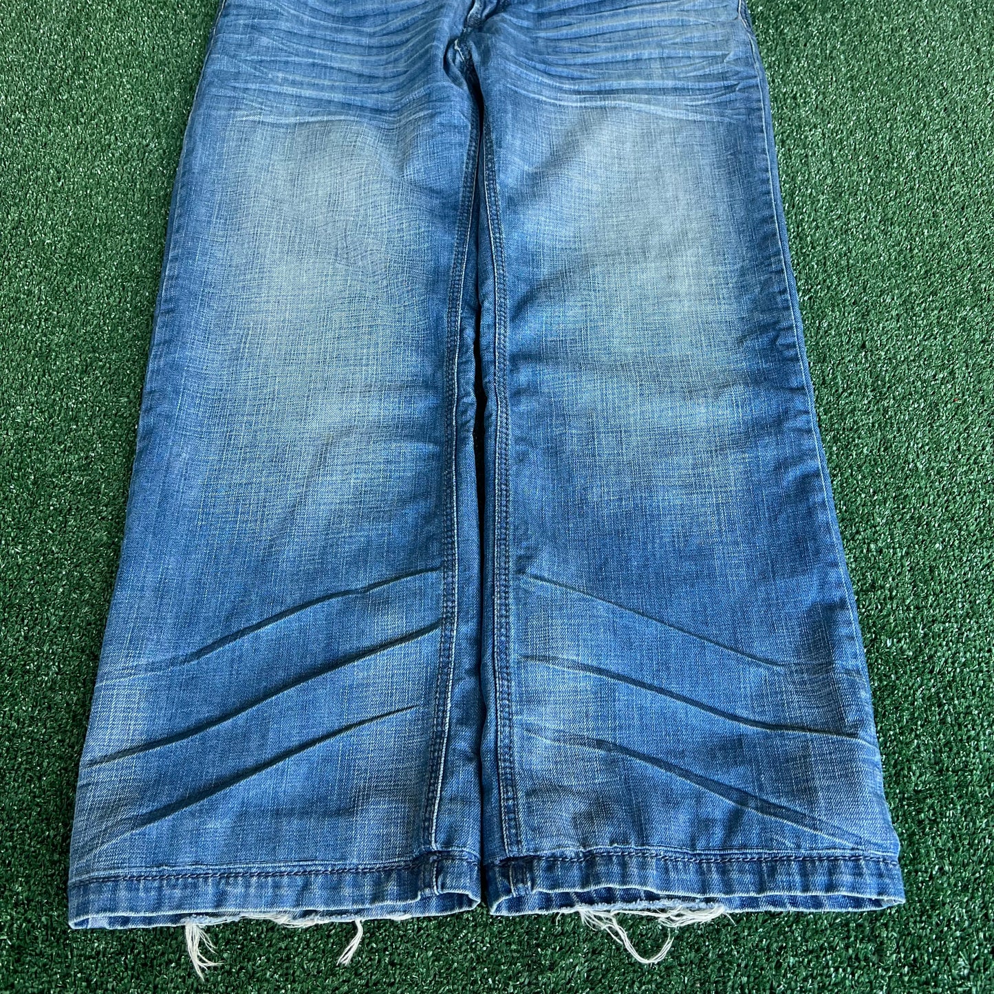 Y2K Do Denim Baggy Wide Leg Flap Pocket Blue Jeans - 38x28.75" 20.5" Openings