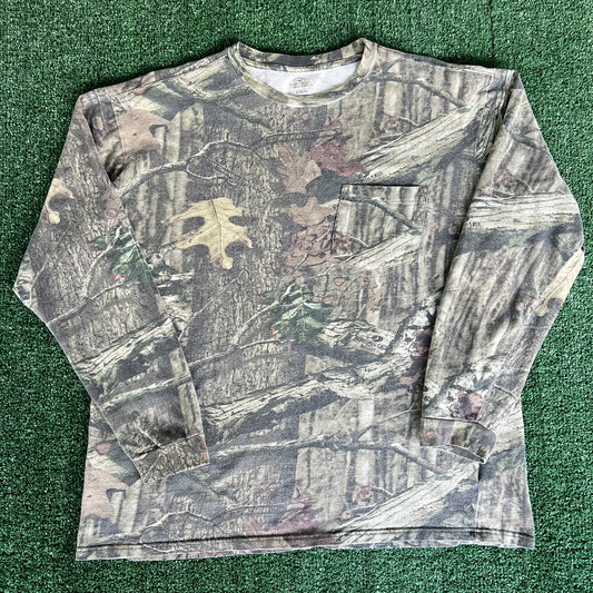 Y2K Redhead Mossy Oak Camouflage Boxy Pocket Long Sleeve T-Shirt - XL