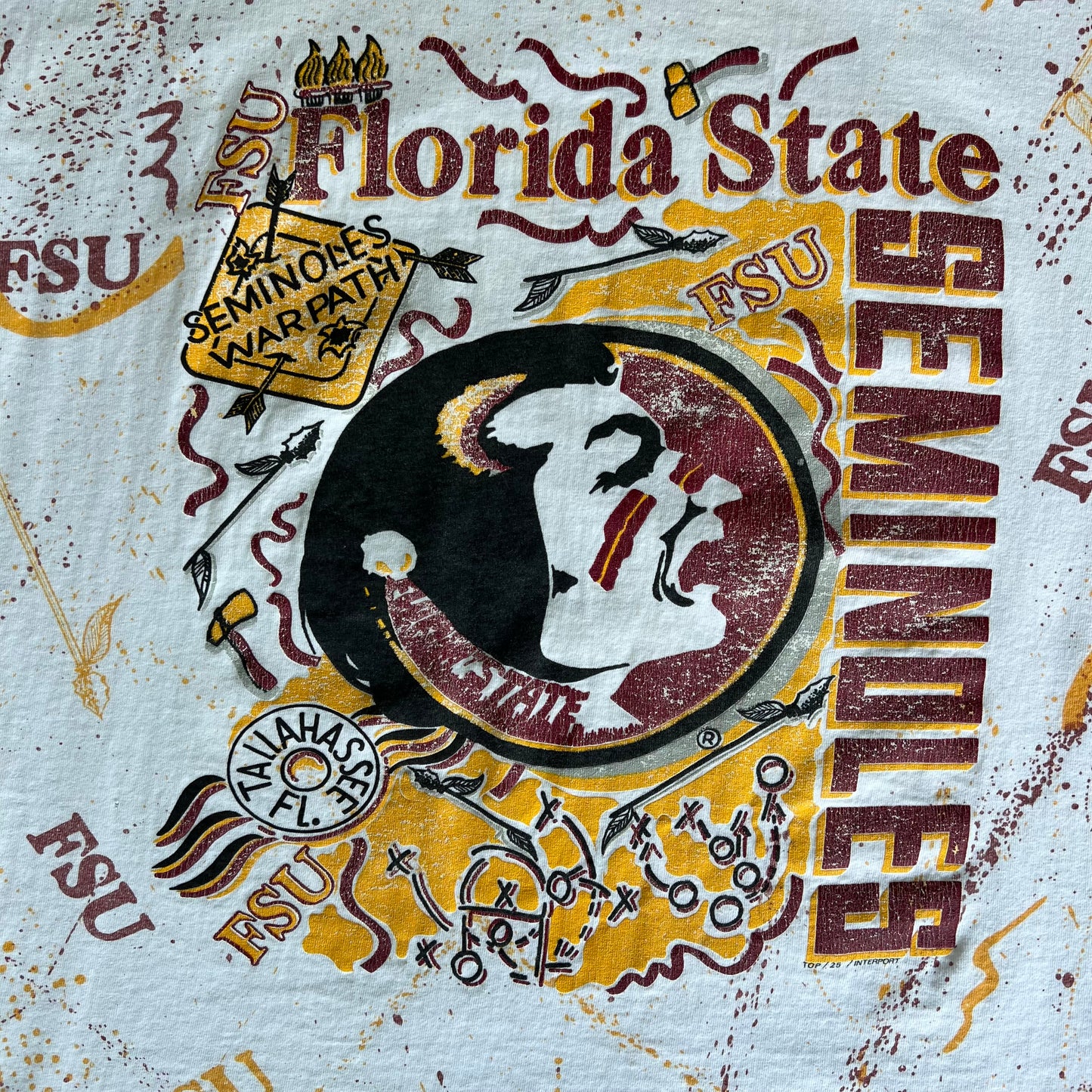 90s Florida State Seminoles FSU AOP White T-Shirt - Large