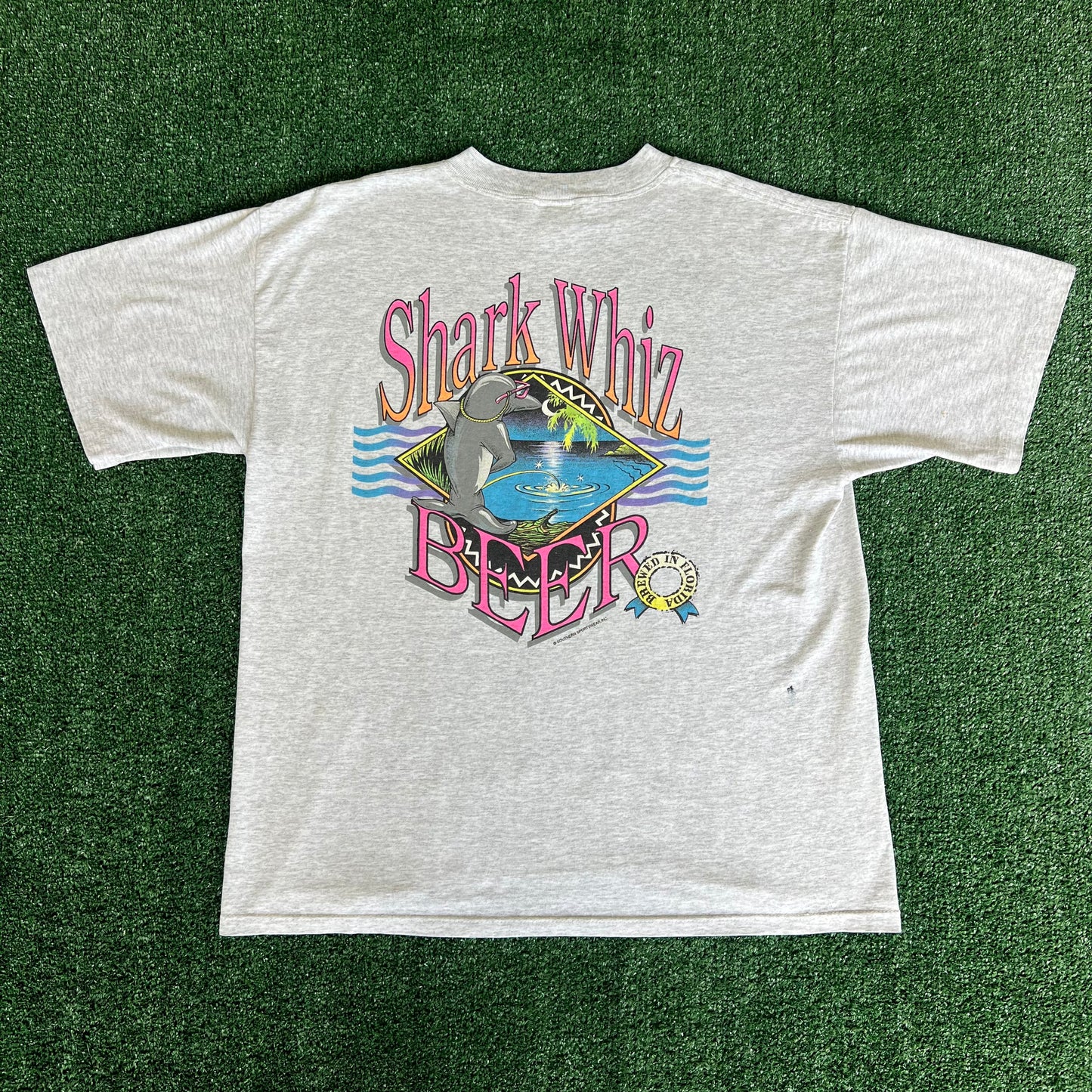 90s Shark Whiz Beer Florida Gray Single Stitch T-Shirt - XL