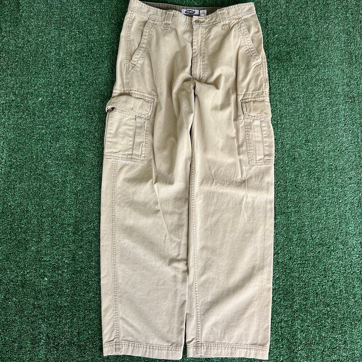 Y2K Old Navy Baggy Cargo Khaki Pants - 32x31.25" 18" Openings