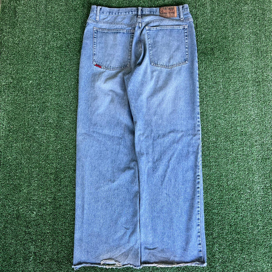 90s Cavaricci Baggy Wide-Leg Distressed Blue Jeans - 35x31" 21.5" Openings