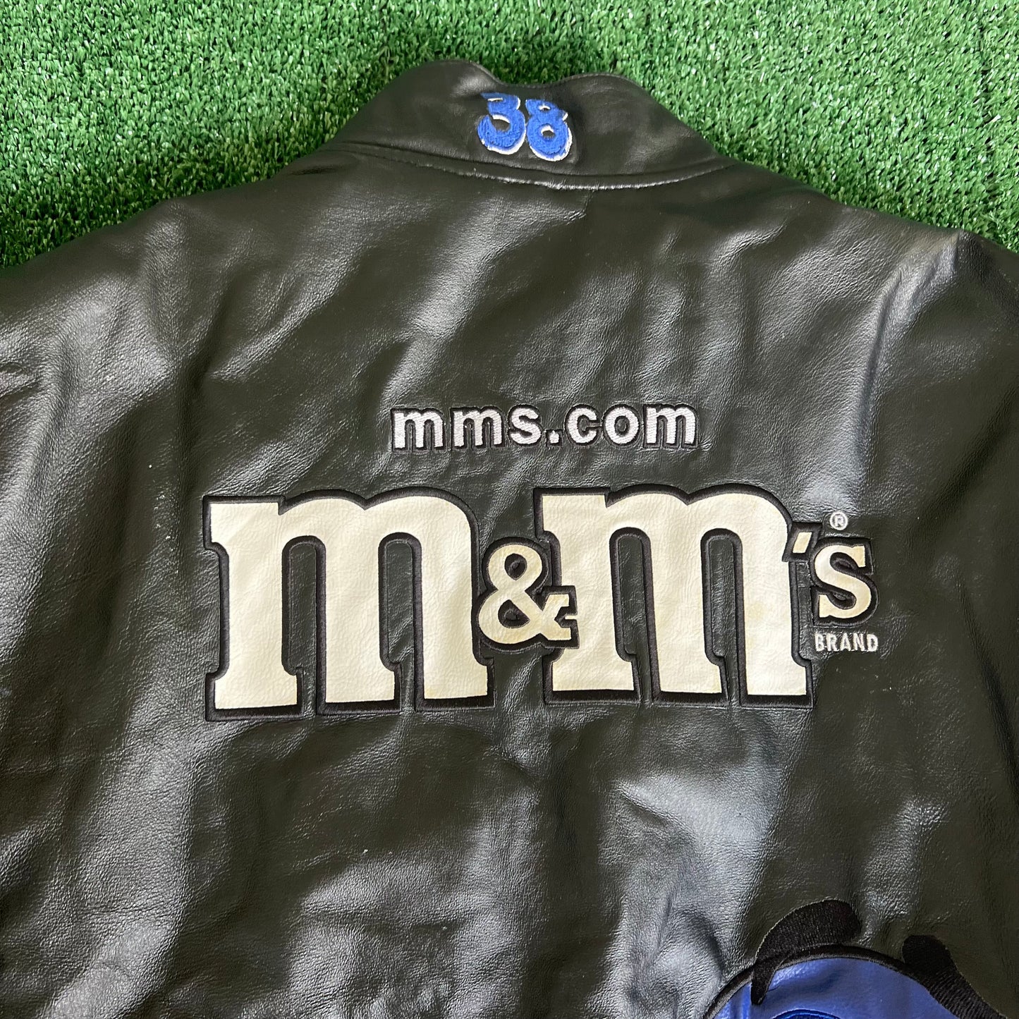 Y2K JH Design Nascar M&M's Elliot Sadler #38 Black Leather Jacket - XL