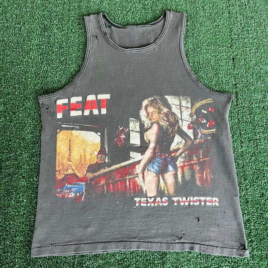 1989 Little Feat Country Rock Band "Texas Twister" Faded Black Smokey Gray Distressed Tank Top T-Shirt - Medium