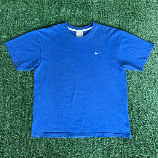 Y2K Nike Silver Tag Mini Logo Essential Blue T-Shirt - Large