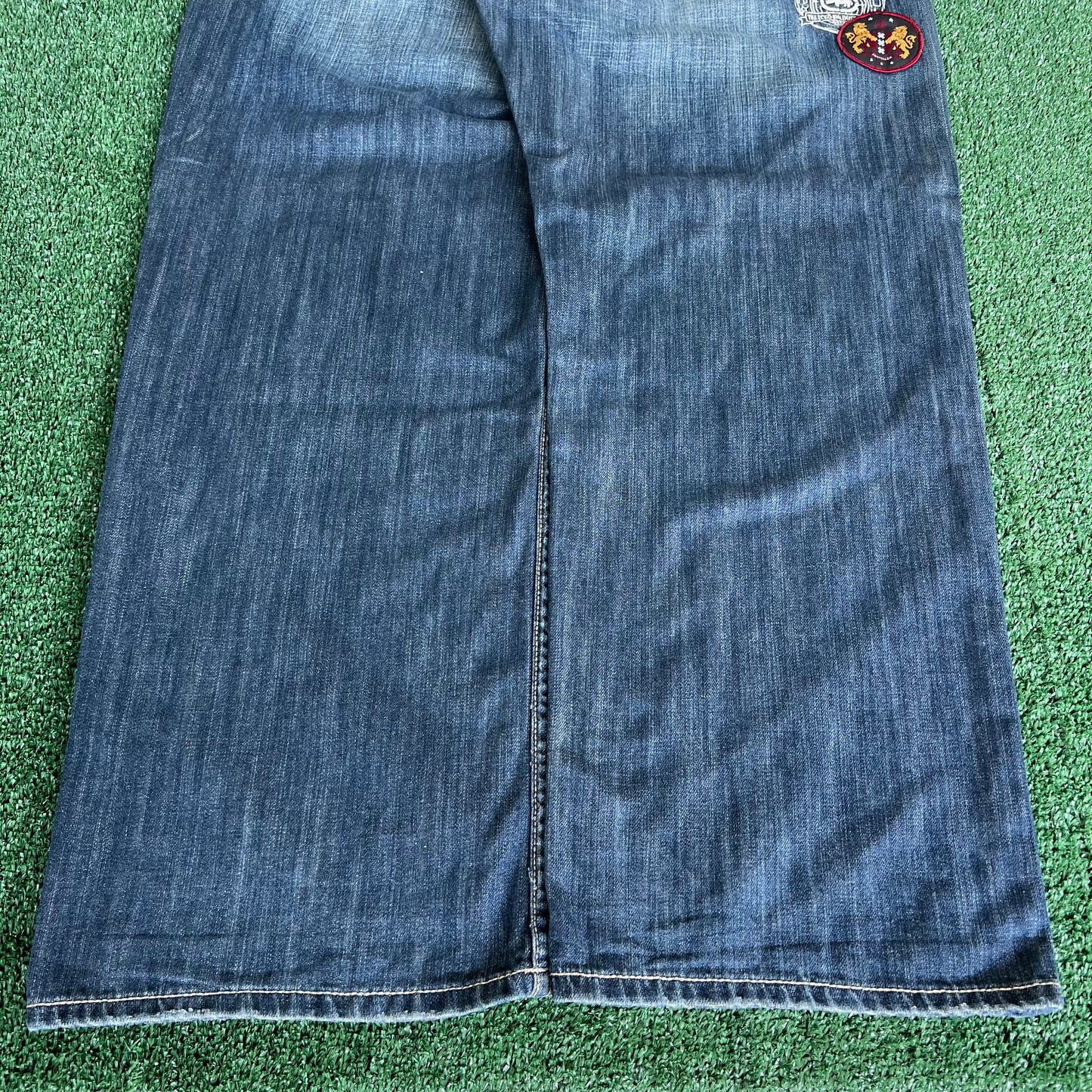 Y2K Ecko Unltd. Baggy Wide-Leg Patches Blue Jeans - 41x31" 21.5" Openings