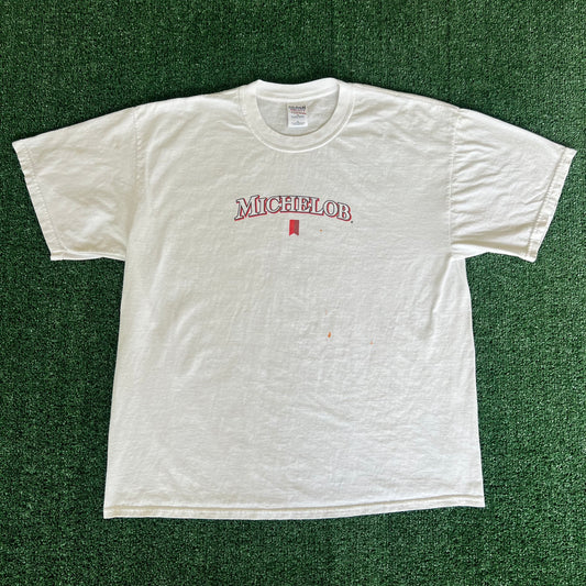 Y2K Michelob Beer Promo Distressed White T-Shirt - XL