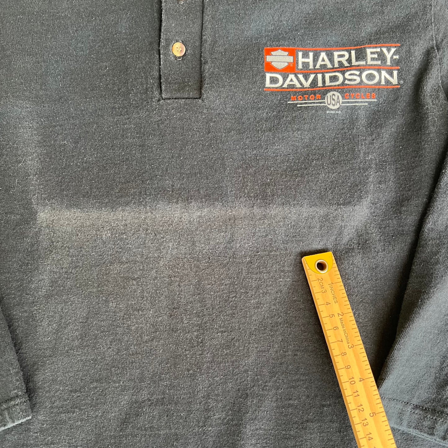 90s Harley Davidson Henley Cropped Long Sleeve T-Shirt - Medium