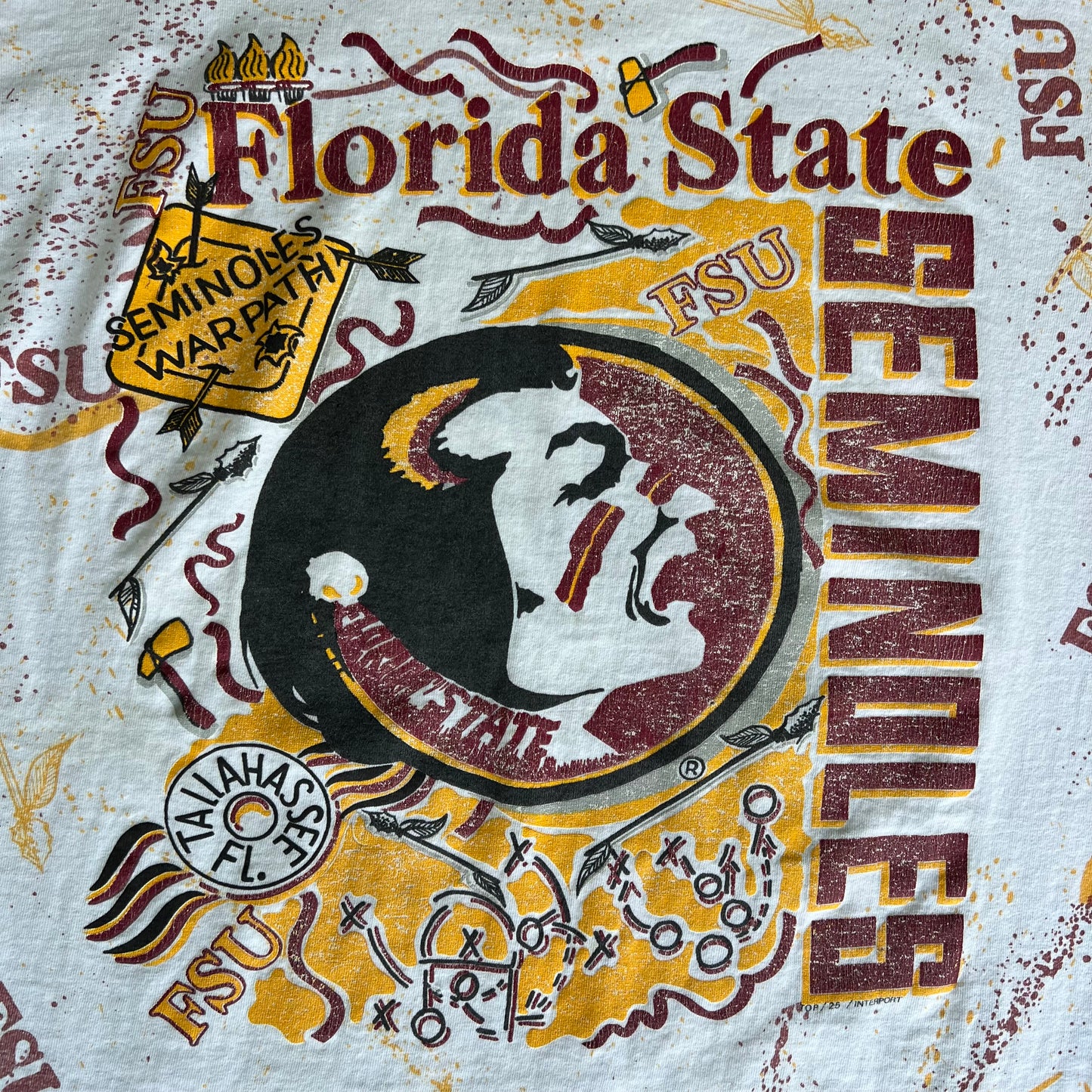 90s Florida State Seminoles FSU AOP White T-Shirt - Large