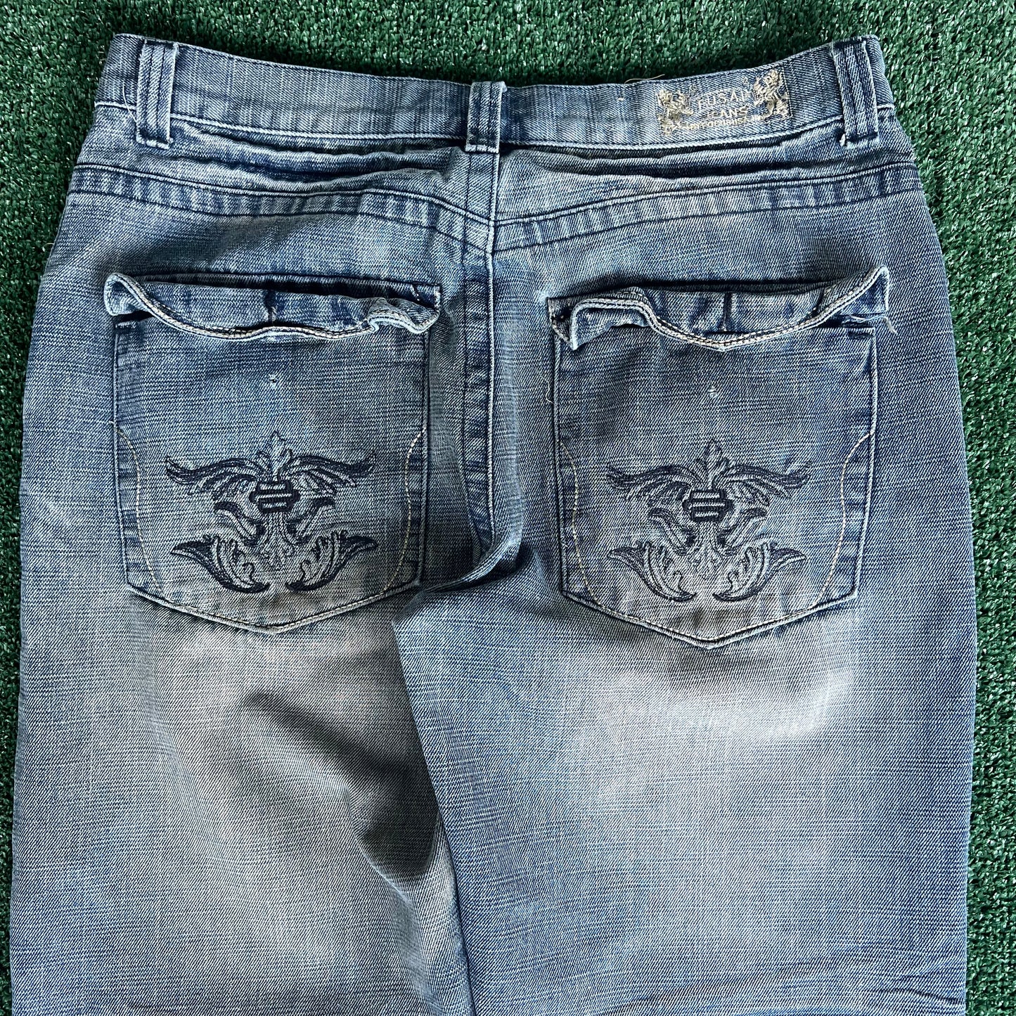 Y2K Fusai Baggy Flap Pocket Skate Blue Jeans - 35x30" 19" Open