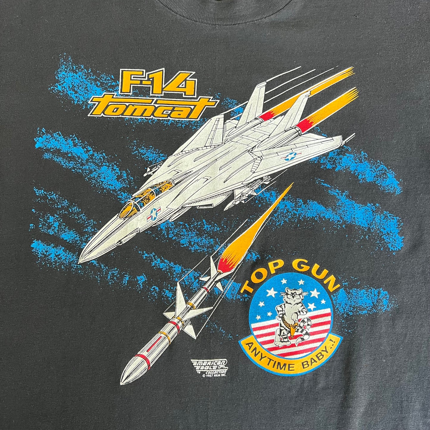 1987 Top Gun F-14 Tomcat Plane Fighter Jet Movie Promo Black T-Shirt - XL