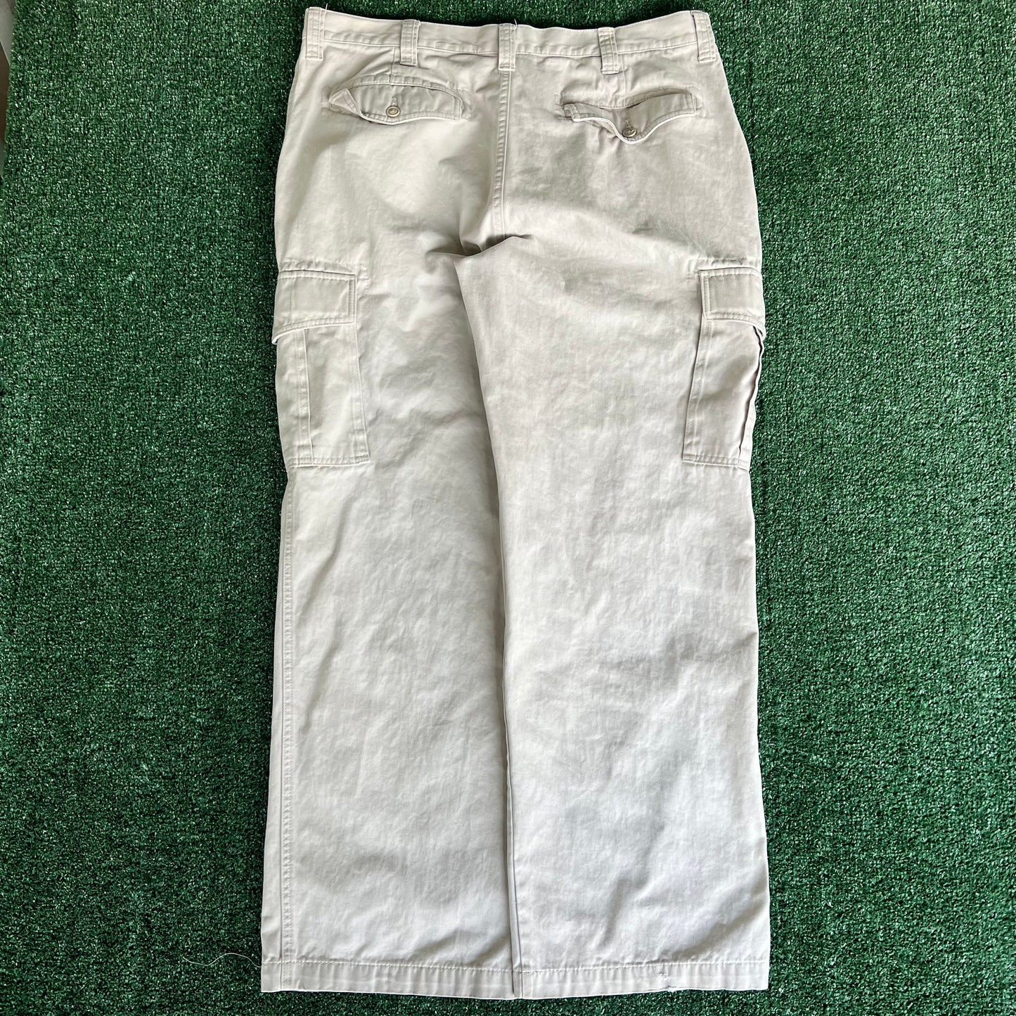 Y2K Old Navy Light Khaki Cargo Wide-Leg Baggy Pants - 39x31.5" 21" Opening