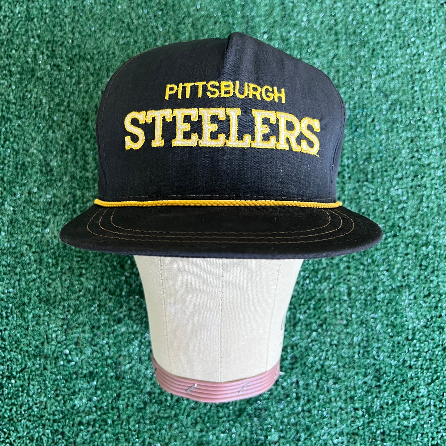 80s AJD NFL Pittsburgh Steelers Black Rope Trucker Snapback Hat