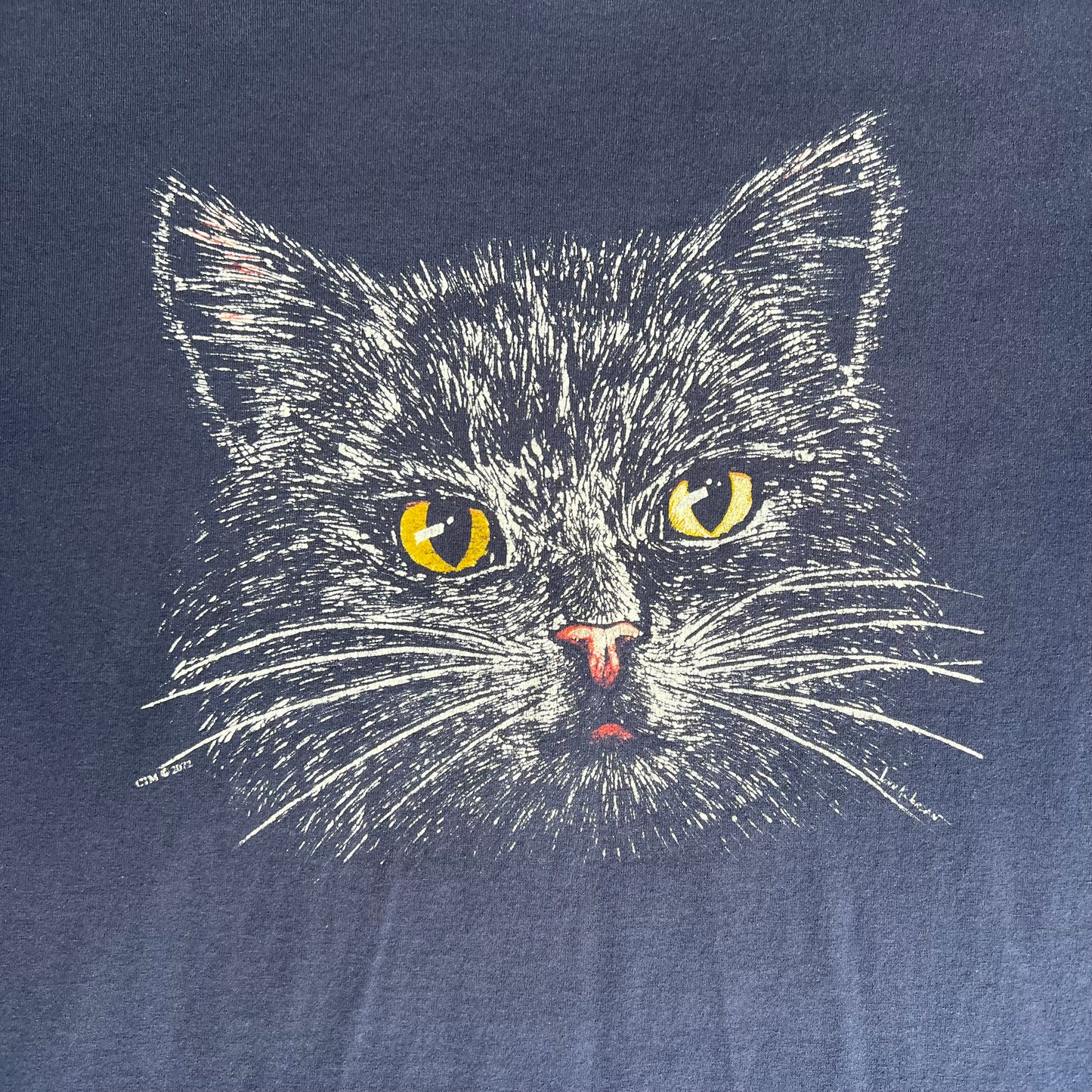 90s Cat Face Single Stitch Navy Blue T-Shirt - Large