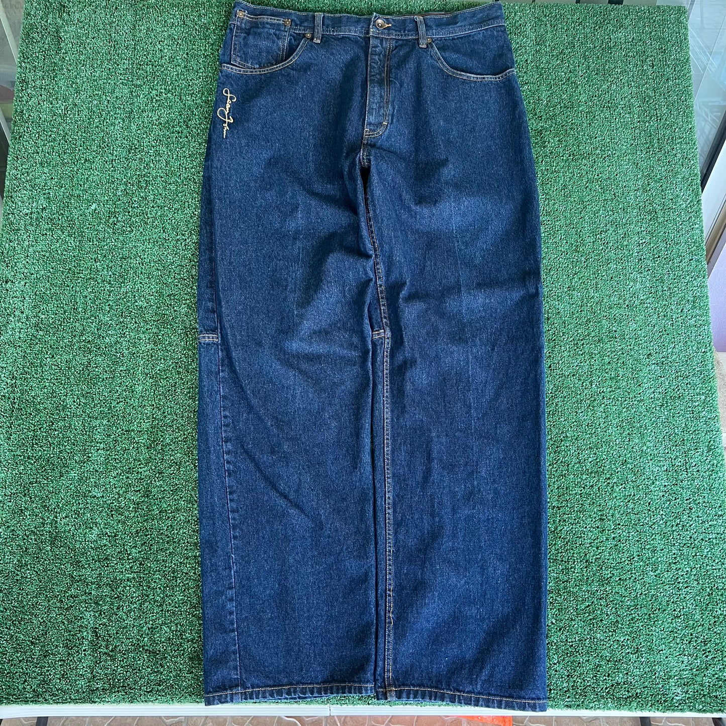 Y2K Sean John Baggy Wide-Leg Dark Blue Jeans - 39x34.25" 21" Openings