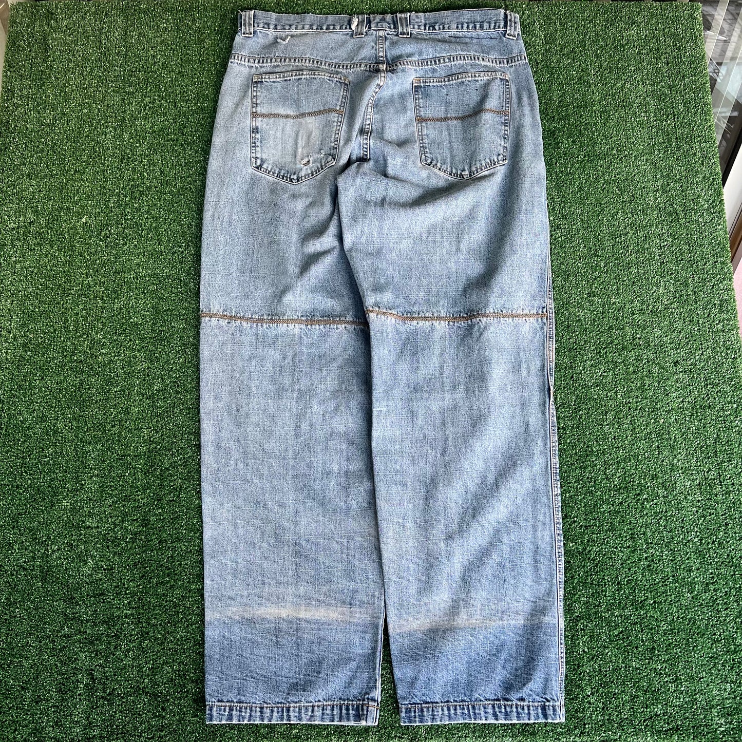 Y2K Vibes Jeans Double Knee Baggy Light Wash Blue Jeans - 39x33.5 19" Openings