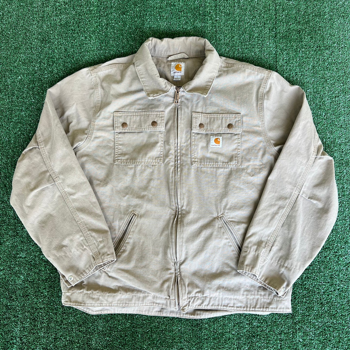 Carhartt Collared Flint Canvas Ripstop Flap Pocket Zip-Up Jacket - Large