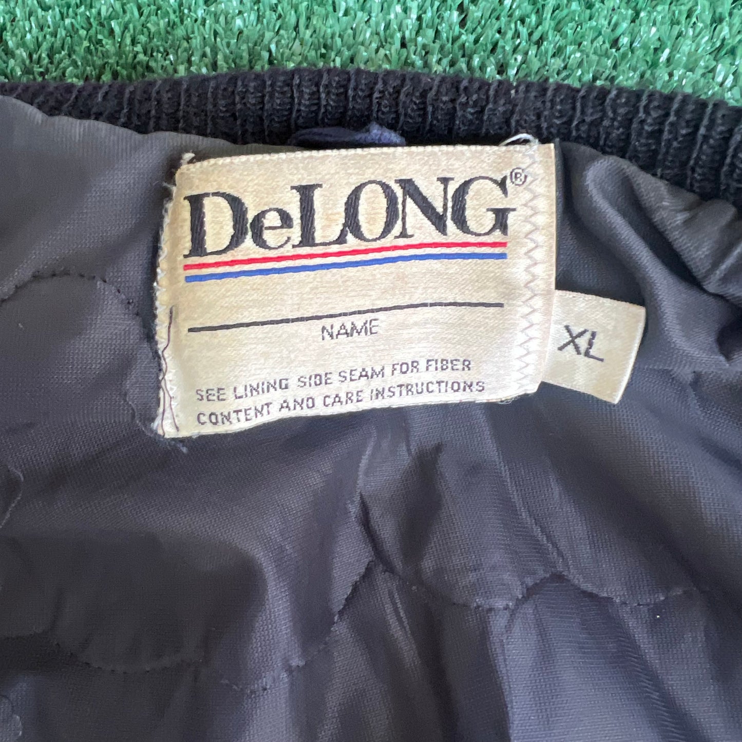 90s Delong Blank Wool Leather Mustard Yellow Black Varsity Jacket - XL