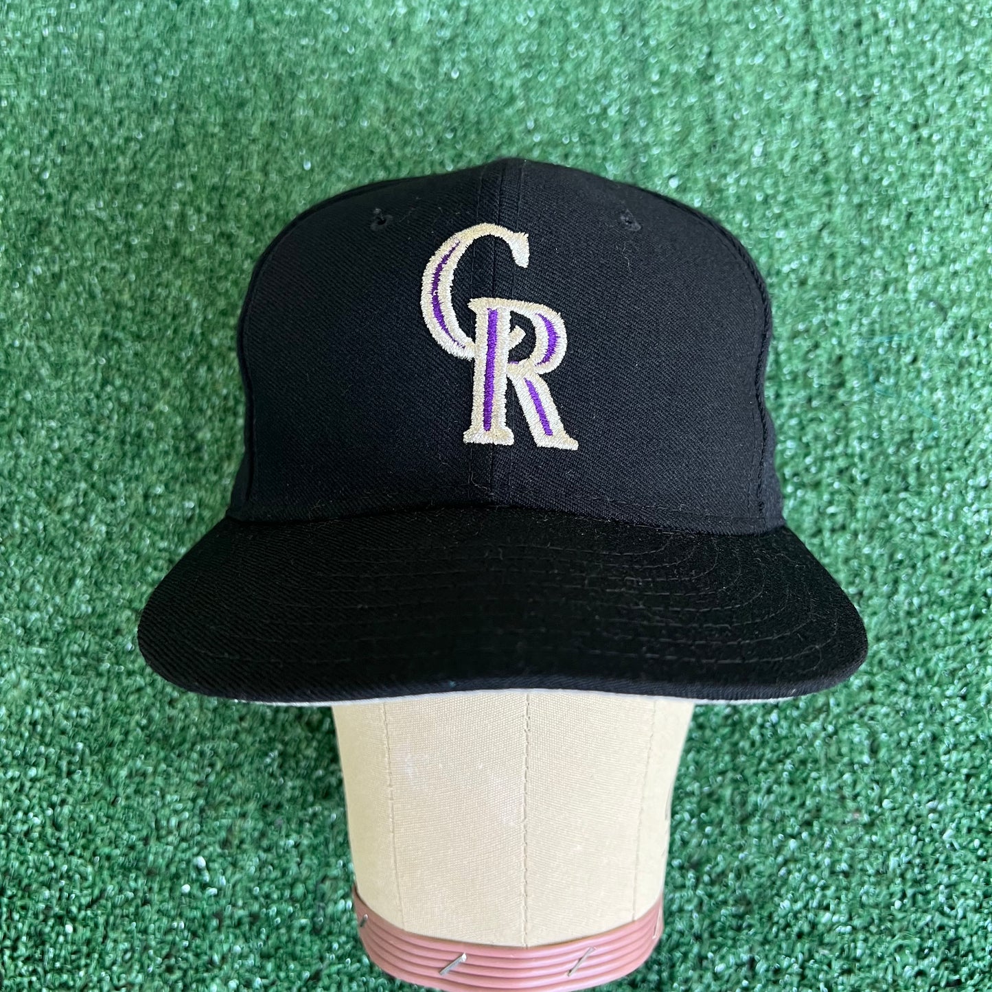 90s New Era MLB Colorado Rockies Black Dome Wool Fitted Hat - 7 1/8