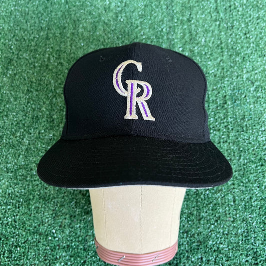 90s New Era MLB Colorado Rockies Black Dome Wool Fitted Hat - 7 1/8