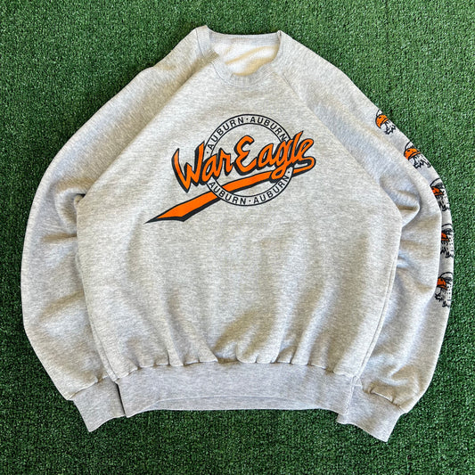 70s 80s Auburn Tigers War Eagle Gray Lightweight Crewneck Sweatshirt - Medium