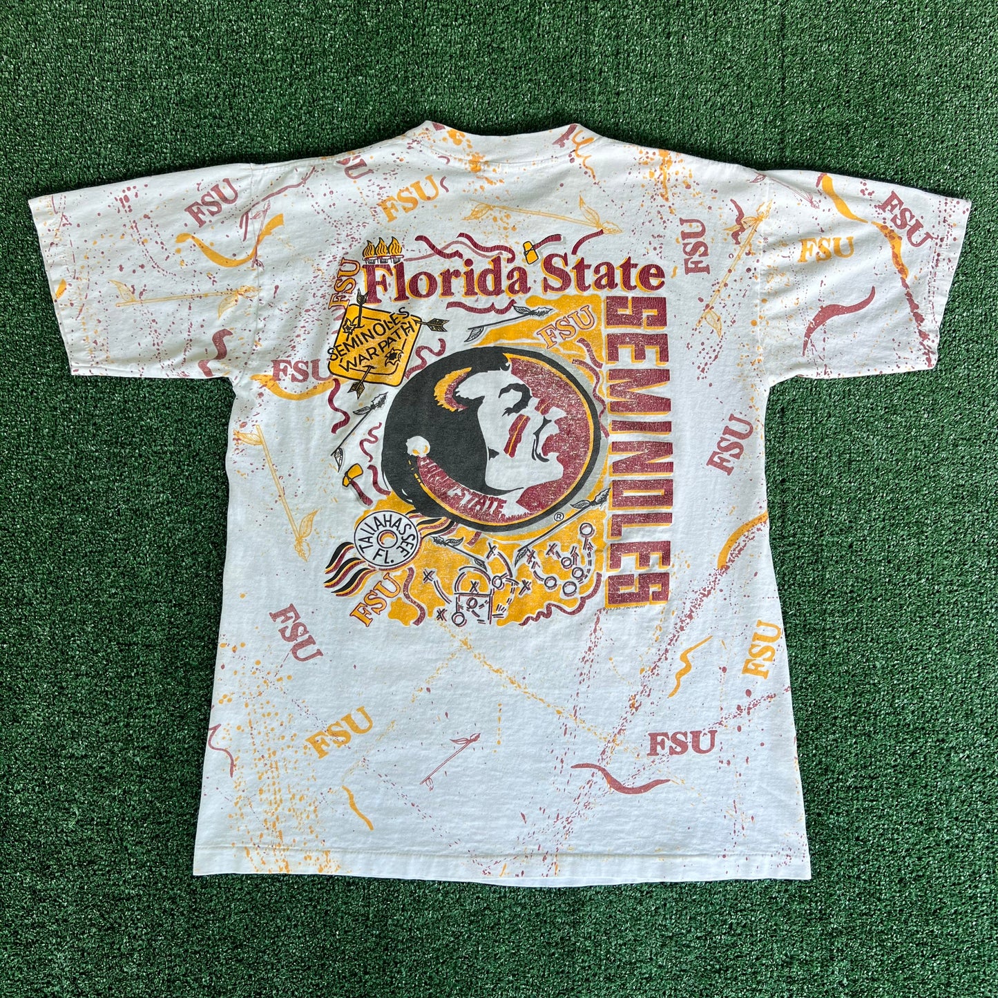 90s Florida State Seminoles FSU AOP White T-Shirt - Large