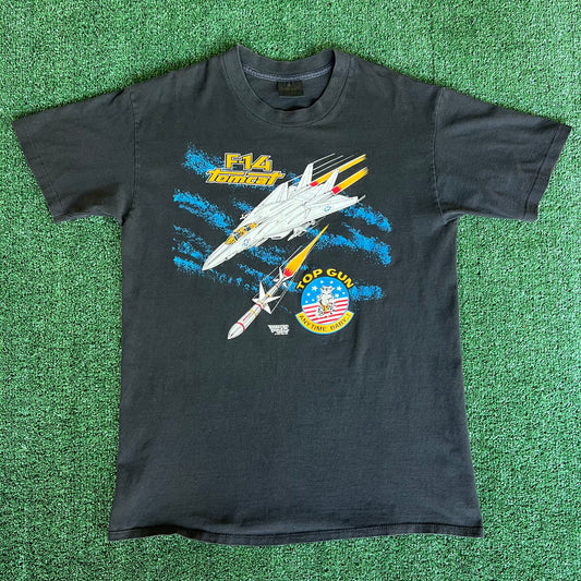 1987 Top Gun F-14 Tomcat Plane Fighter Jet Movie Promo Black T-Shirt - XL