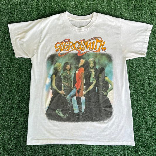 80s Aerosmith Rock Band "Walk This Way" White T-Shirt - Large