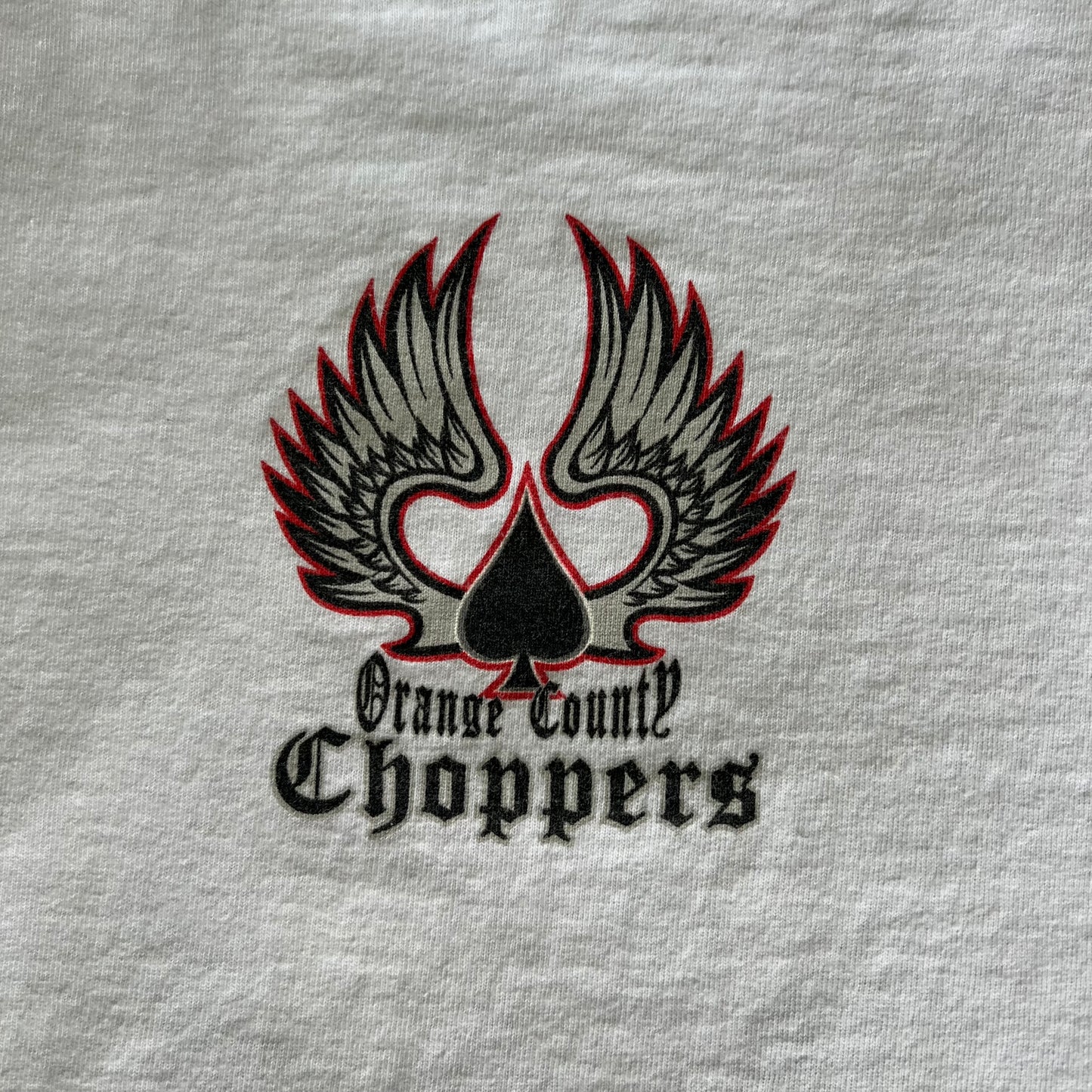 Y2K Orange County Choppers Biker Tribal Flame Dice Wings White Long Sleeve T-Shirt - XL