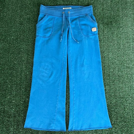 Women's Y2K Aeropostale Blue Baggy Flared Sweatpants - Medium 34x29.5" 25.5" Openings