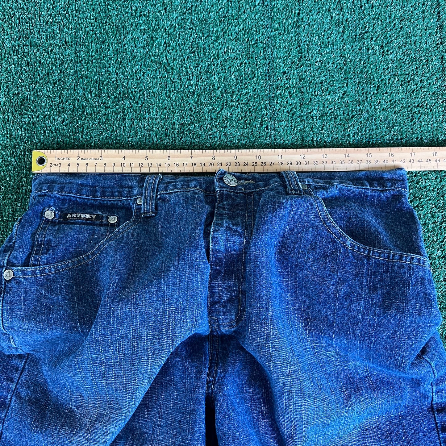 Y2K Artery Baggy Long Blue Jean Shorts - 33x20.75"