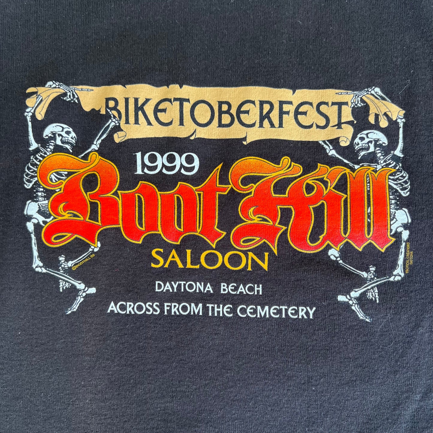 Women's 1999 Boothill Saloon Biketoberfest Skeleton Black Spaghetti Top - Large