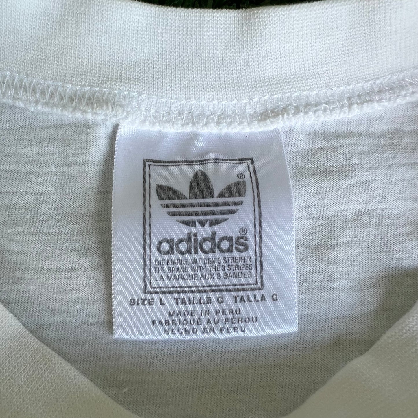 90s Adidas Spellout Leaf Logo White Red T-Shirt - XL