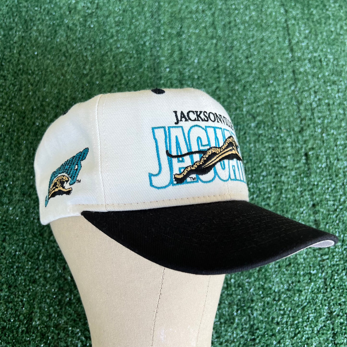 90s NFL Jacksonville Jaguars Banned Logo White Dome Snapback Hat